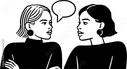 Friends in conversation: advice and connection hand-drawn art
