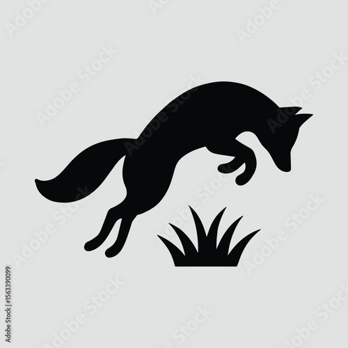 Silhouette jumping fox over grass design element vector illustration