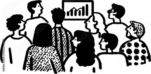 Group discussing financial forecast trends in meeting setting