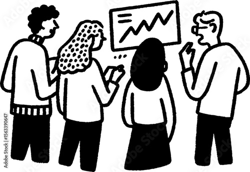 Sketch of people observing financial forecast for business strategy
