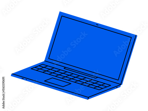 Hand drawn cute cartoon illustration of open laptop. Flat vector education or study device doodle. Business office workplace icon. Working on computer. Freelance at home pc. Isolated.