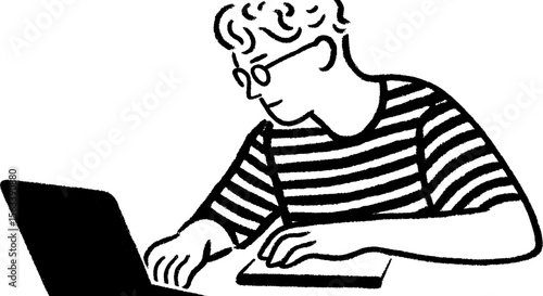 Creative workshop enthusiast sketching with laptop and notepad