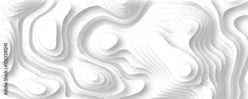 Abstract wavy line paper cut white background. Topographic geometric map relief texture with curved layers and shadow.  Topography and geography map grid abstract backdrop, Luxury black abstrack