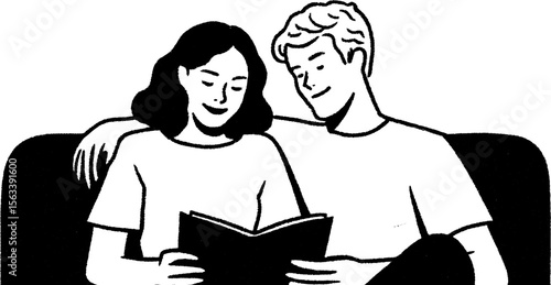 Cozy couple reading aloud together on a couch