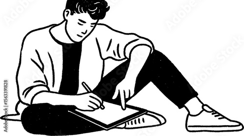 Artistic concept: person sketching with stylus on digital screen