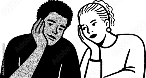 Creative sketch of two friends doodling together with playful expression