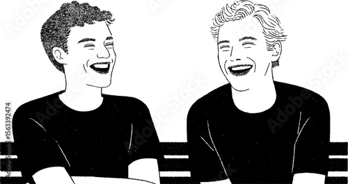 Two friends laughing together - sketch for social connection and friendship