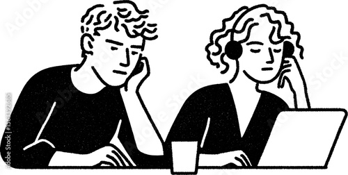 Creative collaboration: two people editing a short film with headphones and laptop