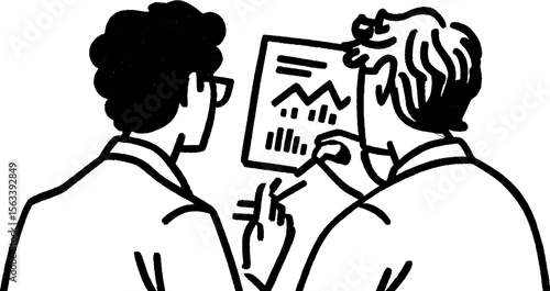 Business discussion: analyzing market graphs in hand-drawn sketch style