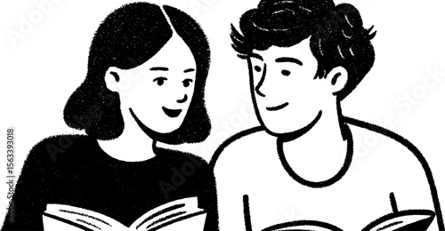Classroom study scene: two students engaging in collaborative learning