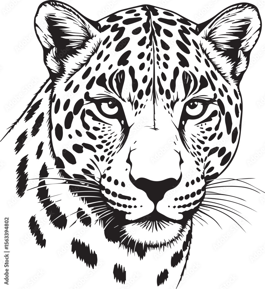 Obraz premium Majestic Leopard Portrait: This stunning image showcases a powerful and detailed portrait of a leopard, exuding an air of regality and strength through its intricate patterns and captivating gaze.