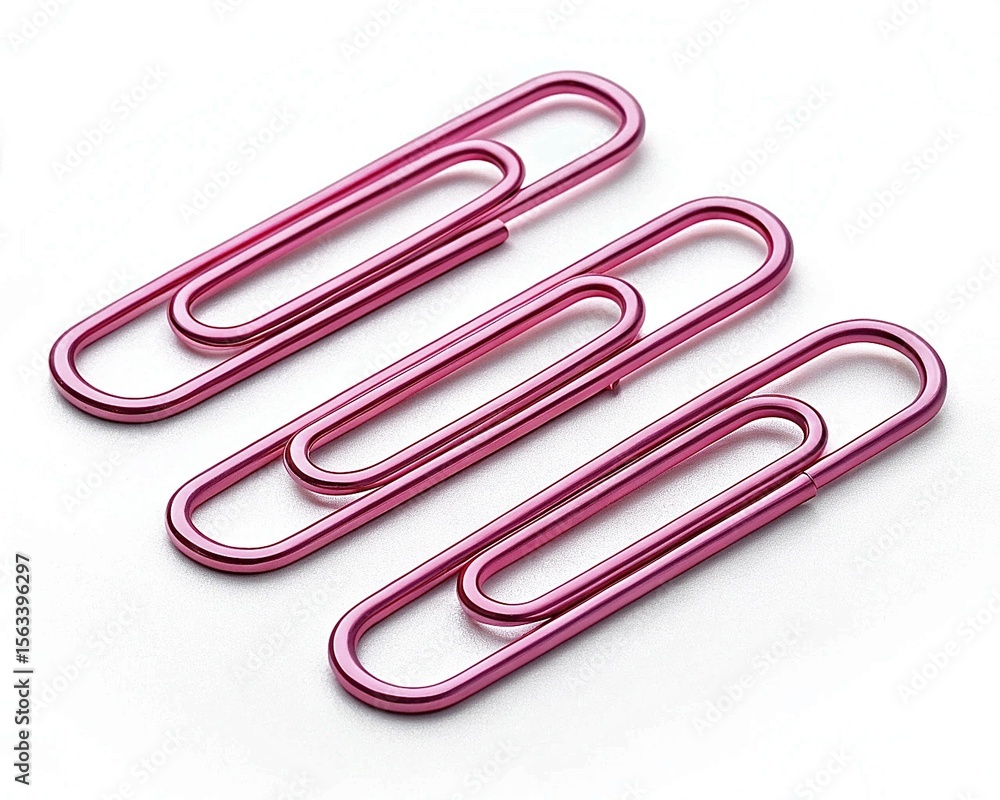 Pink paper clips isolated on transparent background.
Pink paper clips isolated on transparent background.