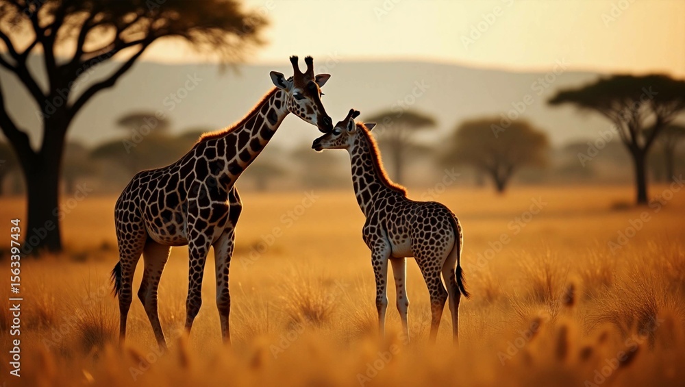 Obraz premium Giraffe at sunset