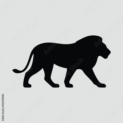 Silhouette of a majestic lion walking calmly vector illustration