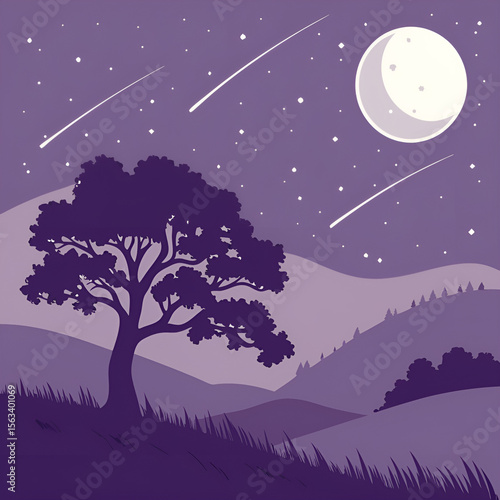 night landscape with moon and tree