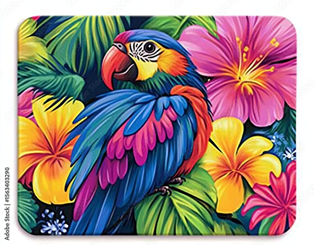 Fototapeta premium Colorful Parrot Design on Vibrant Floral Background