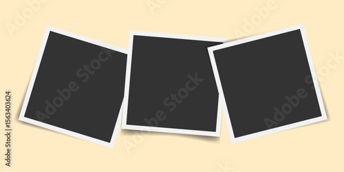 Realistic blank square photo frames collage with shadows on light background. Perfect for photo mockups, memory albums, scrapbooking, social media templates, DIY design, poster, banner