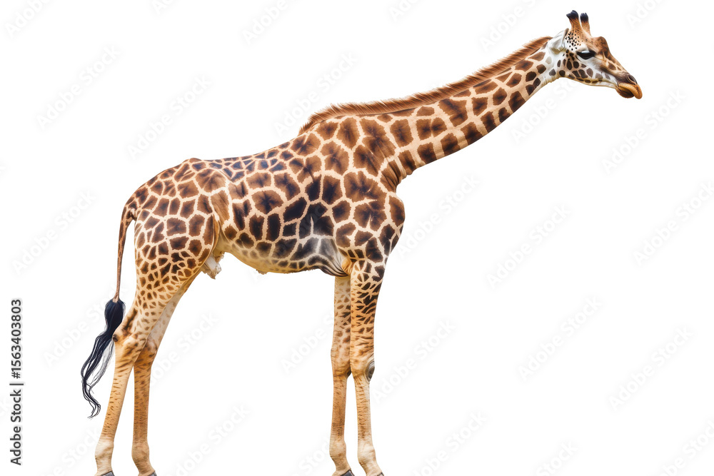 Naklejka premium Giraffe isolated on black background African animal wildlife nature safari tall neck spots pattern isolated on a transparent background
