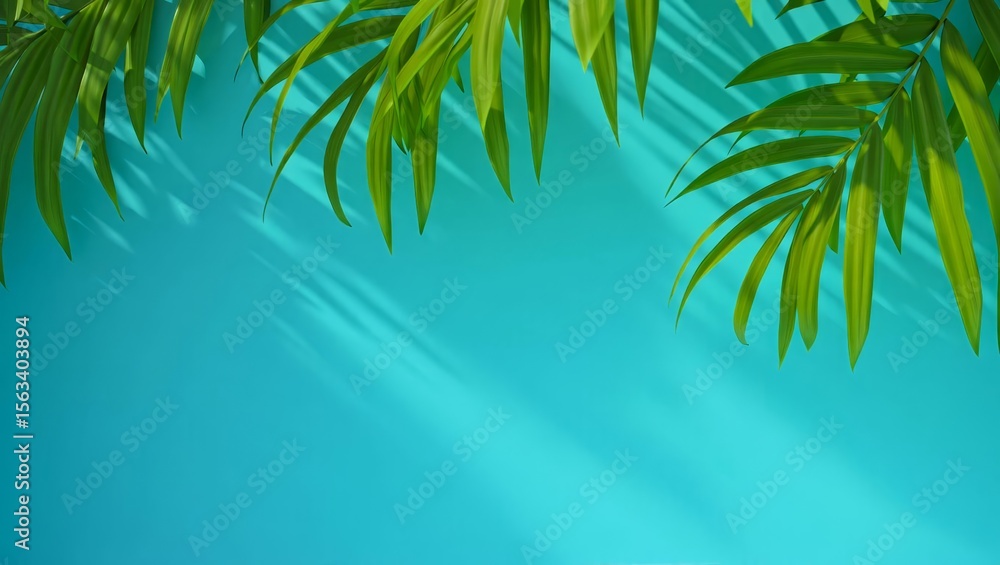 Fototapeta premium palm leaf shadow on abstract white sand beach background sun lights on water surface beautiful abstract background.