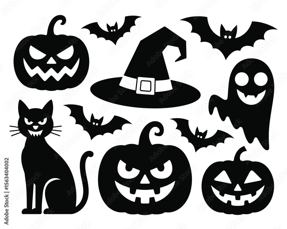 Fototapeta premium Halloween Cartoon Vector Icon Set – Spooky & Fun Hand-Drawn Illustrations