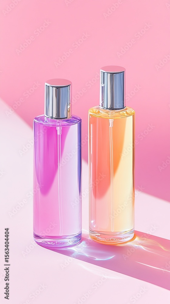 Clean Minimalistic Skincare Bottles on Pastel Background Clean Minimalistic Skincare Bottles on Pastel Background