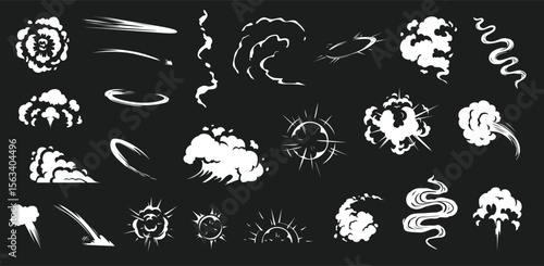 White cartoon motion effect icons on a black background