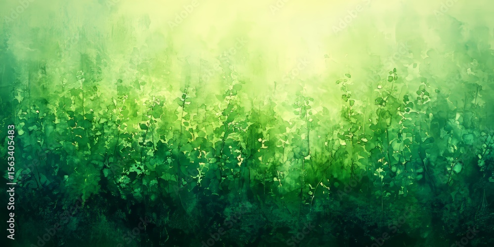 Obraz premium Delicate Green Hues Blooming Fantasy in a Beautiful Watercolor Garden Filled with Flowery Blossoms