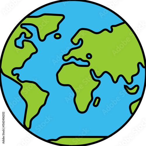Flat Globe Earth Icon with Continents and Outline Design
