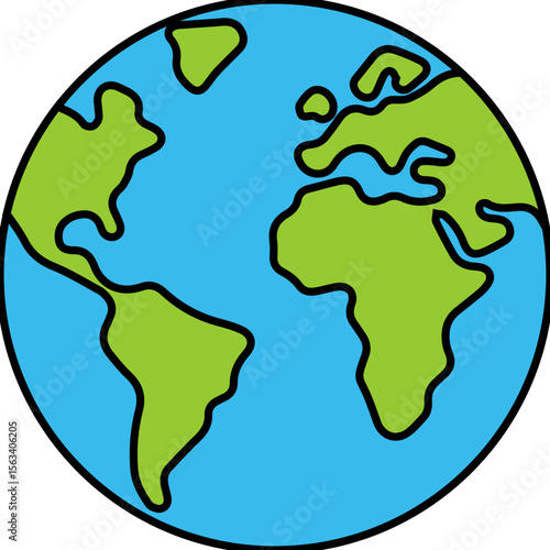 Flat Globe Earth Icon with Continents and Outline Design