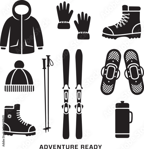 Winter Sports Skiing & Snowshoeing Equipment Icons