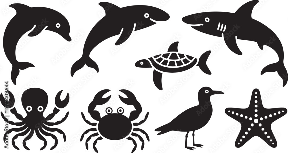 Obraz premium Marine Life & Ocean Animals Silhouette Collection