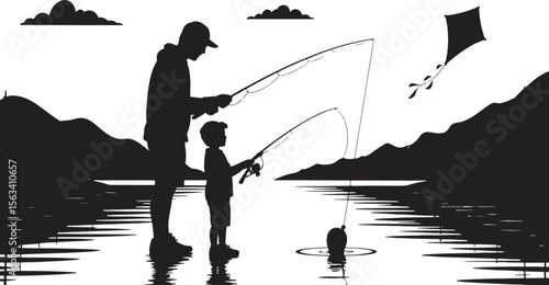 Father Son Fishing Bonding Silhouette Illustration