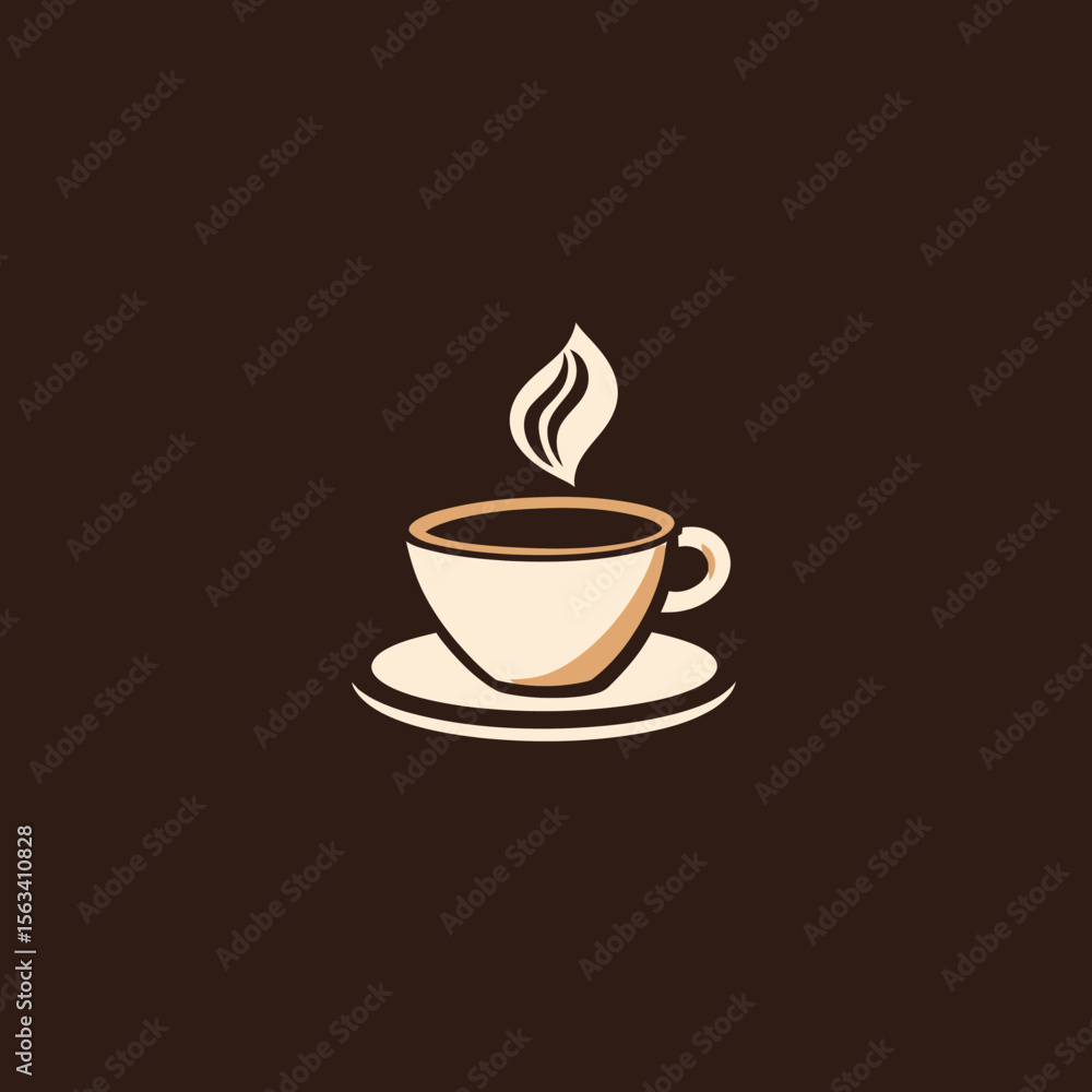 Minimalist flat design coffee cup with steam rising on brown background simple vector icon for beverage logo or cafe branding concept illustration Minimalist flat design coffee cup with steam rising on brown background simple vector icon for beverage logo or cafe branding concept illustration