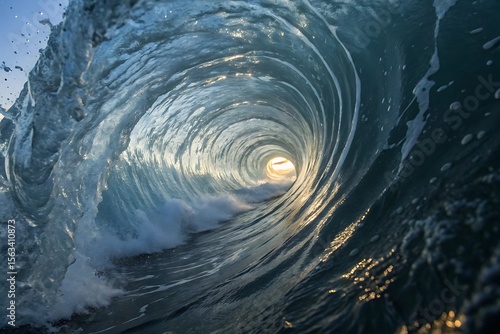 Fototapeta Naklejka Na Ścianę i Meble -  Barreling ocean wave at sunset high resolution photo