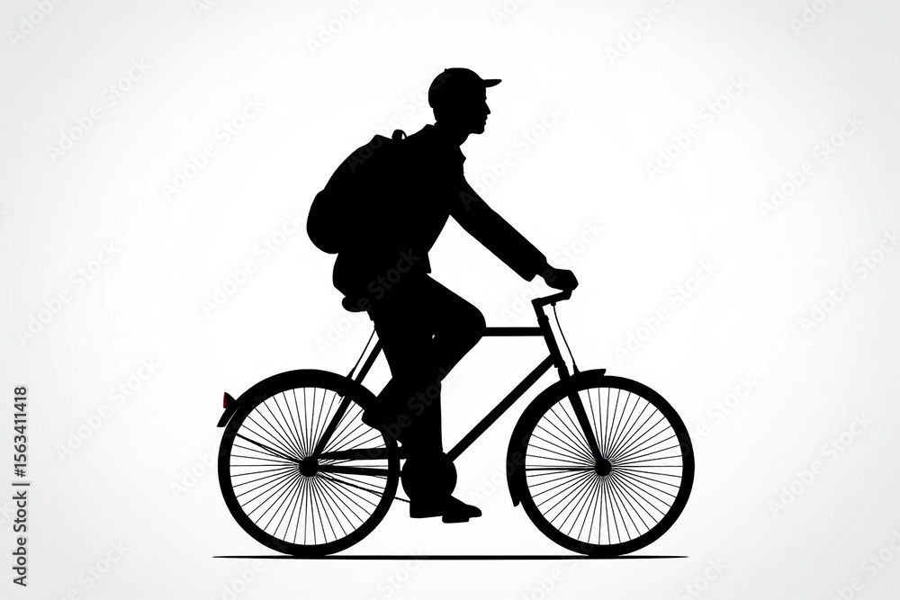 Obraz premium Silhouette of a person wearing a backpack riding a bicycle