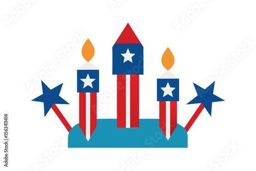 Fireworks Celebration: Celebrate Independence Day with this festive illustration featuring vibrant fireworks, capturing the spirit of freedom, patriotism, and joy.