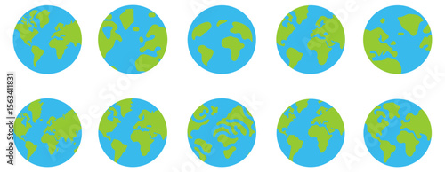Flat Globe Earth Icons Set with Different Continent Views