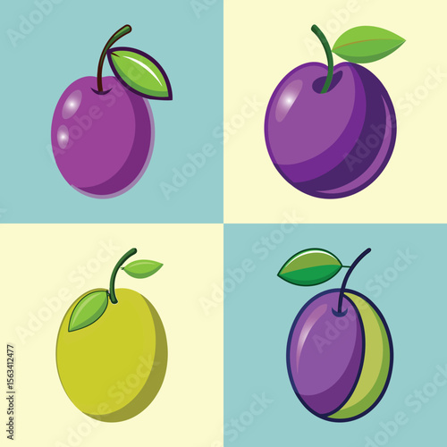 Flat Plum Illustration – Juicy Sweet Fruit and Summer Harvest Vector Icon