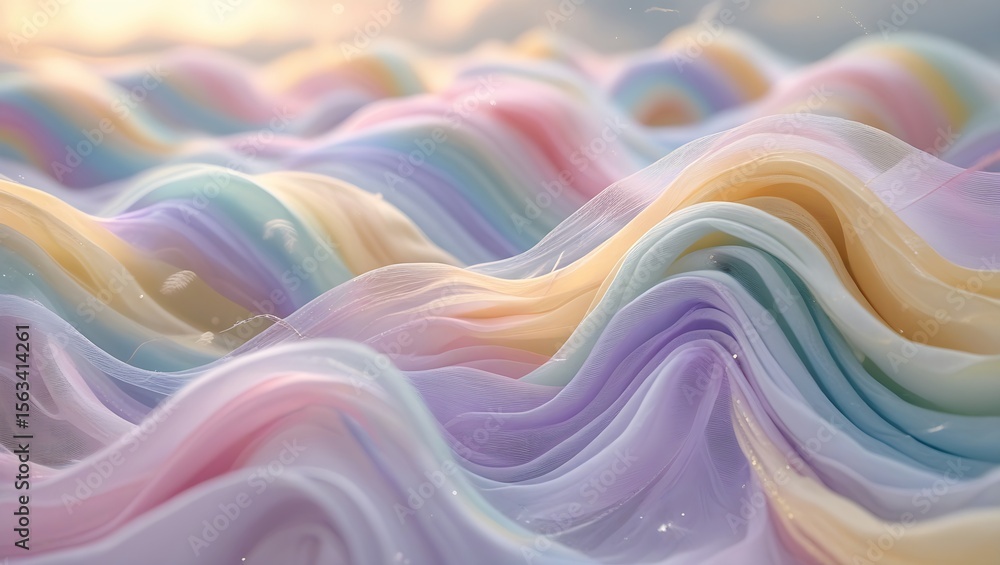 Obraz premium Pastel colored waves of fabric creating an abstract and dreamy landscape with soft light effect