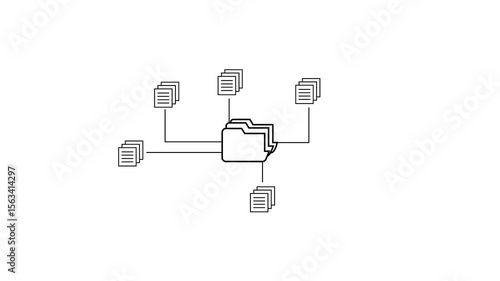 Conceptual diagram illustrating a central folder connected to multiple stacks of documents