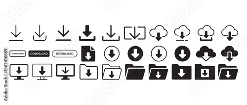 Download Icon Set, Diverse Symbols for Digital Downloads, vector illustration
