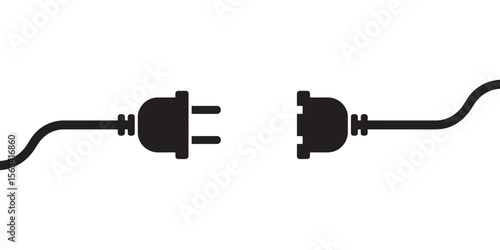 Black Disconnected Power Plug and Socket Icon, vector illustration