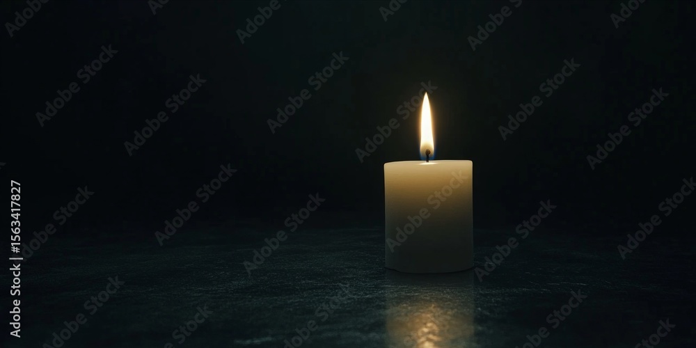 Fototapeta premium Glowing Candle in the Dark Reflecting Light
