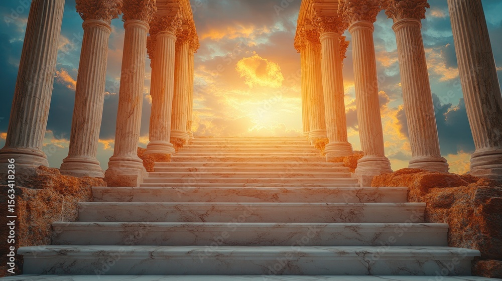 Fototapeta premium Majestic stairway to sunrise, ancient columns