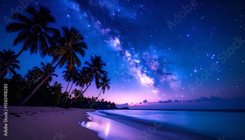 Fototapeta Naklejka Na Ścianę i Meble -  Starry night beach scene in Bali now
