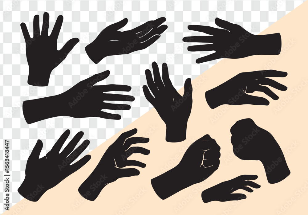 Black hands reaching open palm fist fingers spread vector Black hands reaching open palm fist fingers spread vector