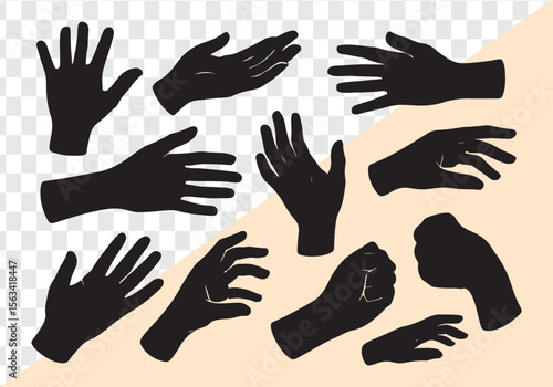Black hands reaching open palm fist fingers spread vector