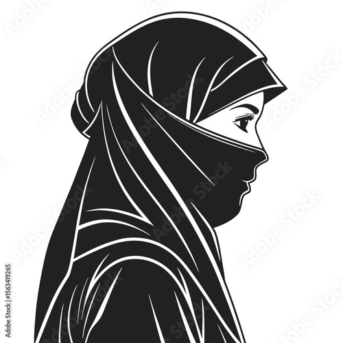 black silhouette niqab woman upper body vector