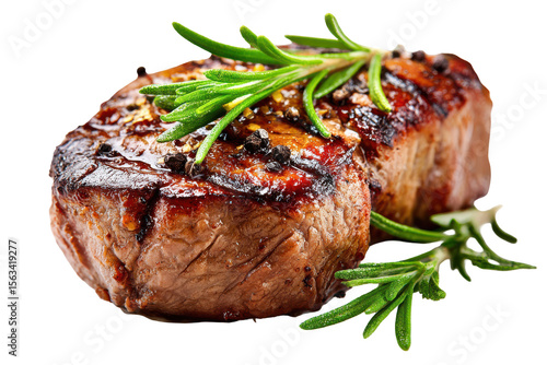 Grilled Steak Rosemary Garnish Delicious Food isolated on a transparent background