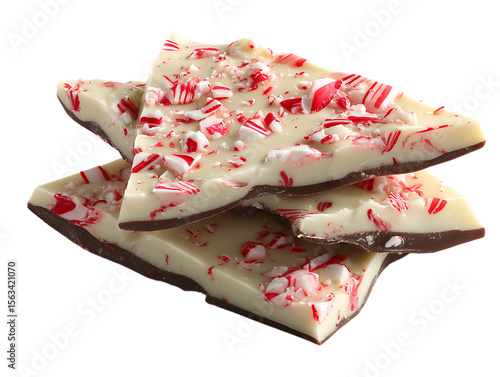 White Chocolate Peppermint Bark Pieces Candy Sweet Treat Festive Holiday Dessert isolated on a transparent background
